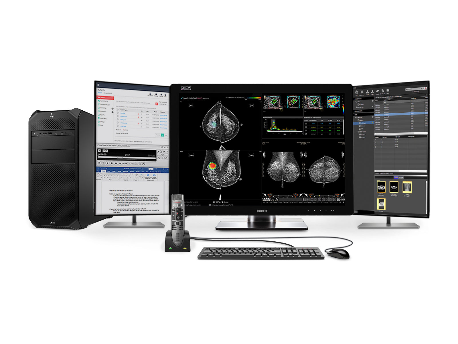 Complete Mammography Reading Station | Barco Coronis UNITI | HP Z4 G5 Workstation | Dictation Mic | Worklist Monitors (12133Z4G5R) Monitors.com 