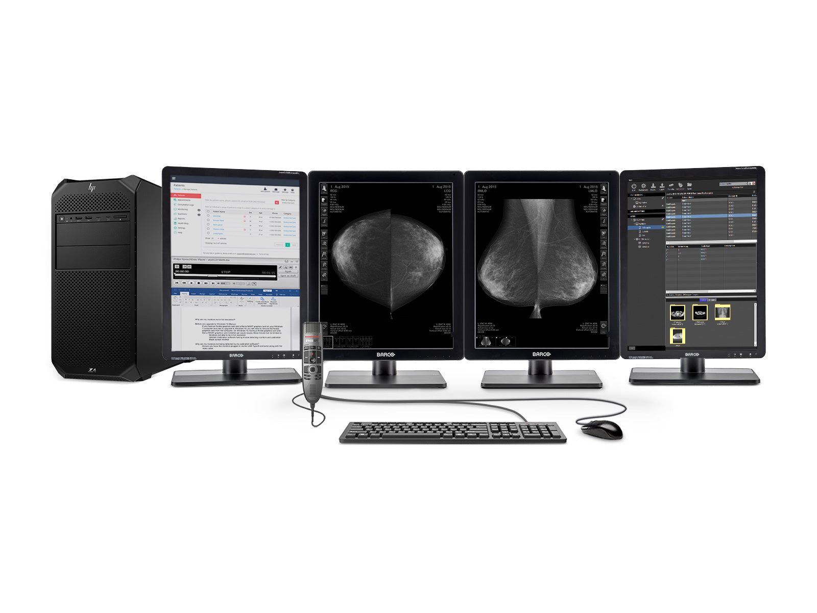 Complete Mammography Reading Station | Barco 5MP Grayscale LED Monitor | HP Workstation | Dictation Mic | Worklist Monitors (5221Z4N)