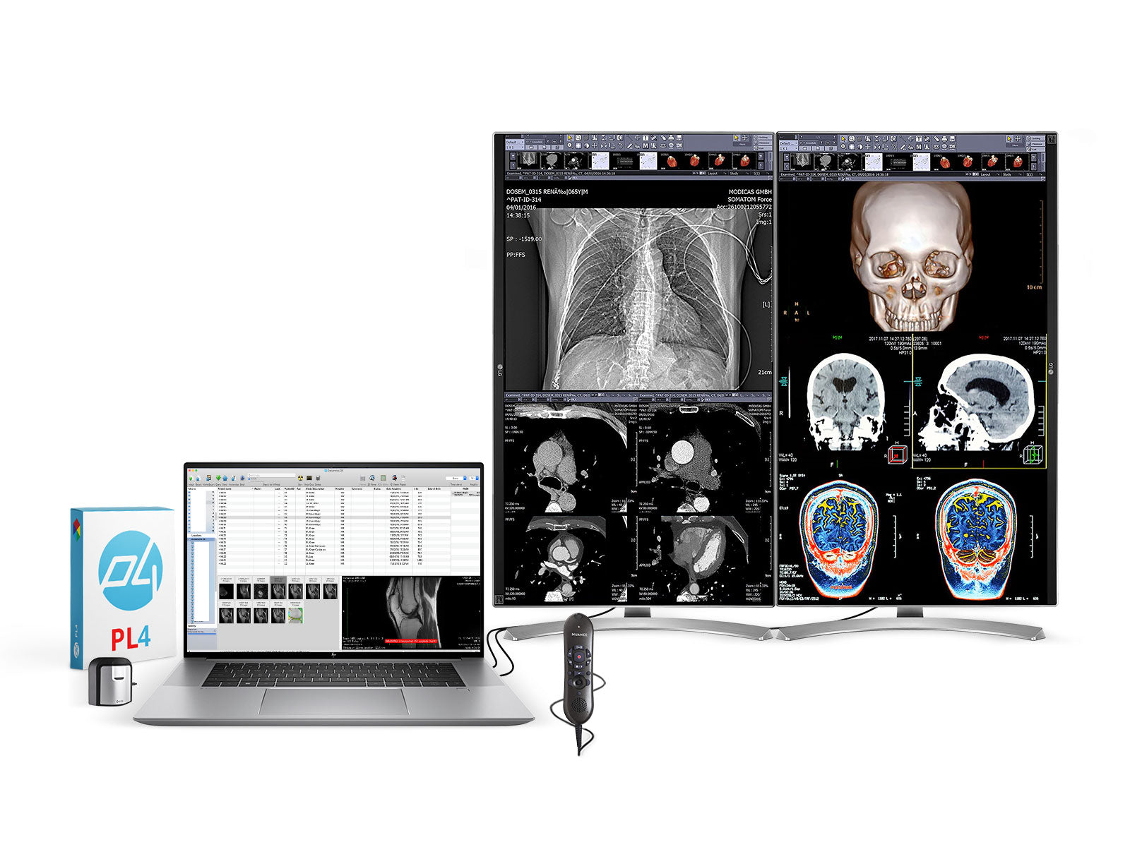 Station de lecture d'examen clinique complète | 2 écrans d'examen clinique couleur LG 27" 8MP | HP ZBook Studio 16 G9 | Micro de dictée | Pack d'étalonnage PerfectLUM (LGHP16G9)